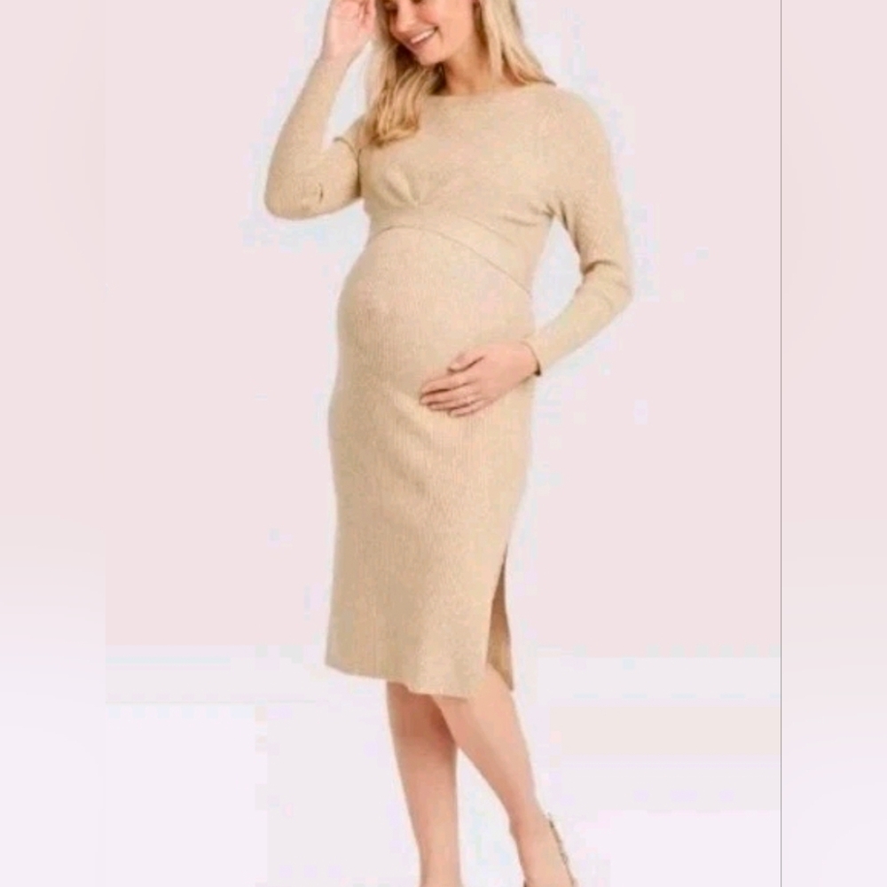 Maternity Knit Sweater Dress Oatmeal Viscose Long Sleeve By Isabel Size XXL